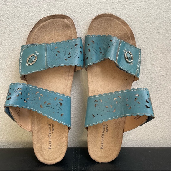 Women’s Earth Origins Tessa Velcro Comfort Sandals Turquoise Teal Blue 11 Wide - Picture 10 of 14